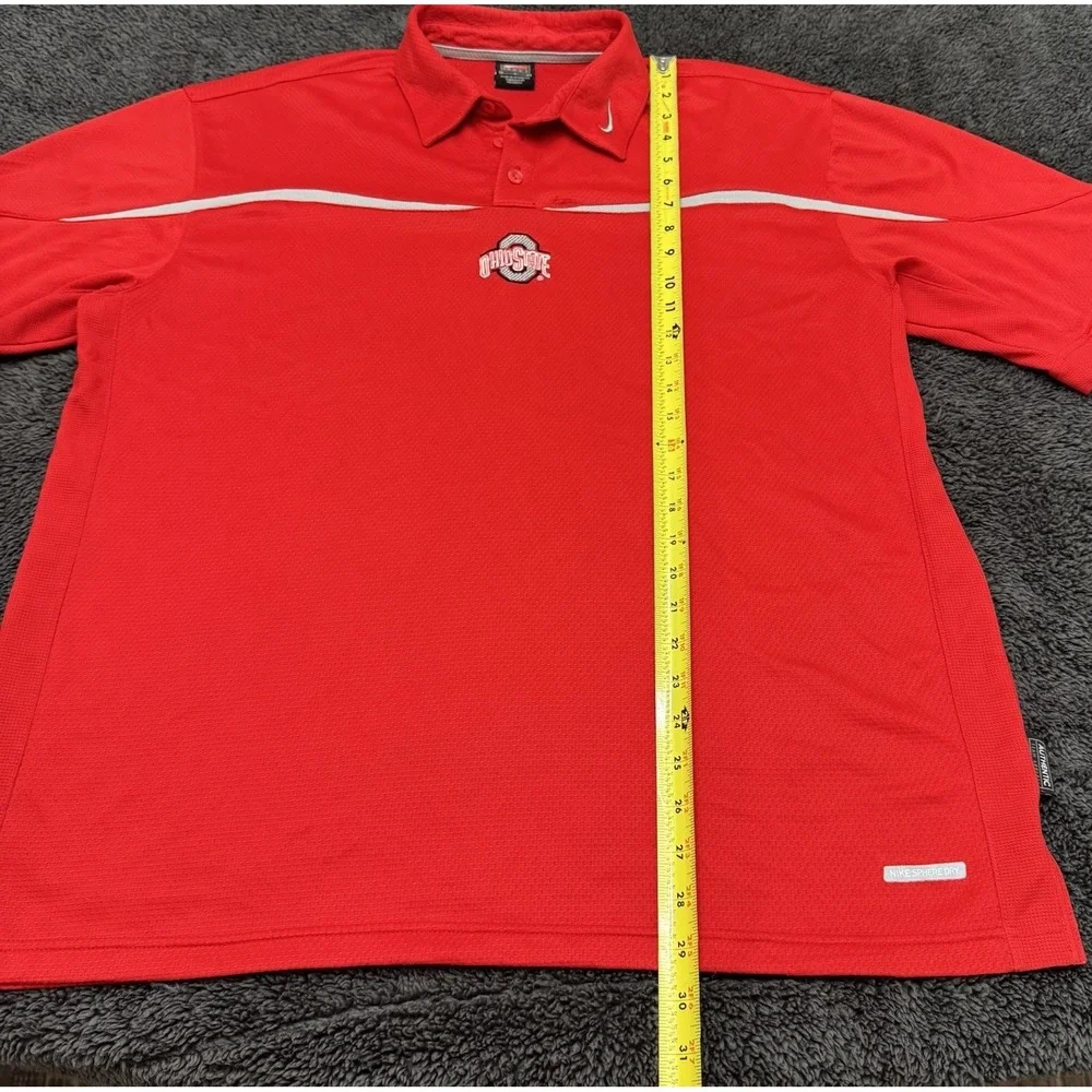 VTG Nike Ohio State Buckeyes Team Golf Polo Shirt Mens L Red Swoosh Sphere Dry